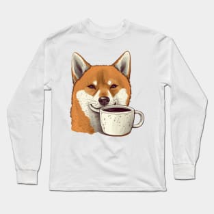 Shiba Inu dog with coffee Long Sleeve T-Shirt